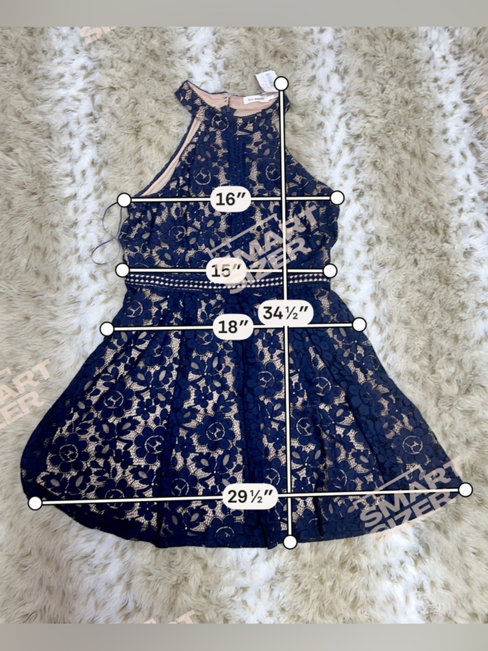 Anthropologie Blu Pepper Navy Lace Halter Skater Dress - Picture 2 of 5